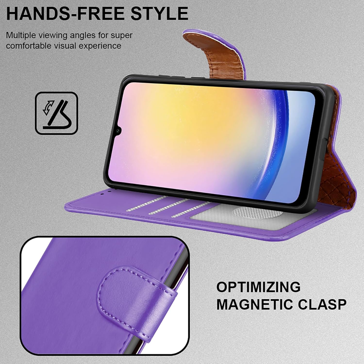 iCatchy for Samsung Galaxy A25 Case Leather Wallet Book Flip Folio Stand View Magnetic Protect RFID Blocking Cover compatible with Samsung A25 Phone Cover