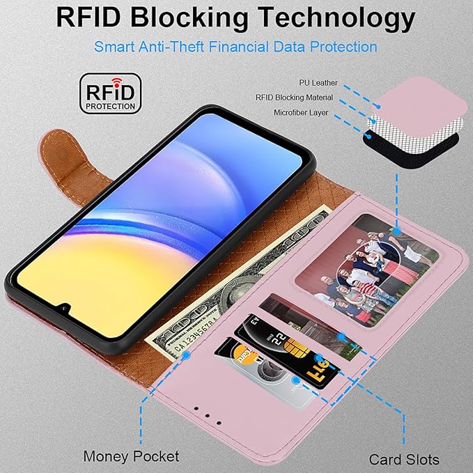 iCatchy for Samsung Galaxy A15 Case Leather Wallet Book Flip Folio Stand View Magnetic Protect RFID Blocking Cover compatible with Samsung A15 5G / A15 4G Phone Cover