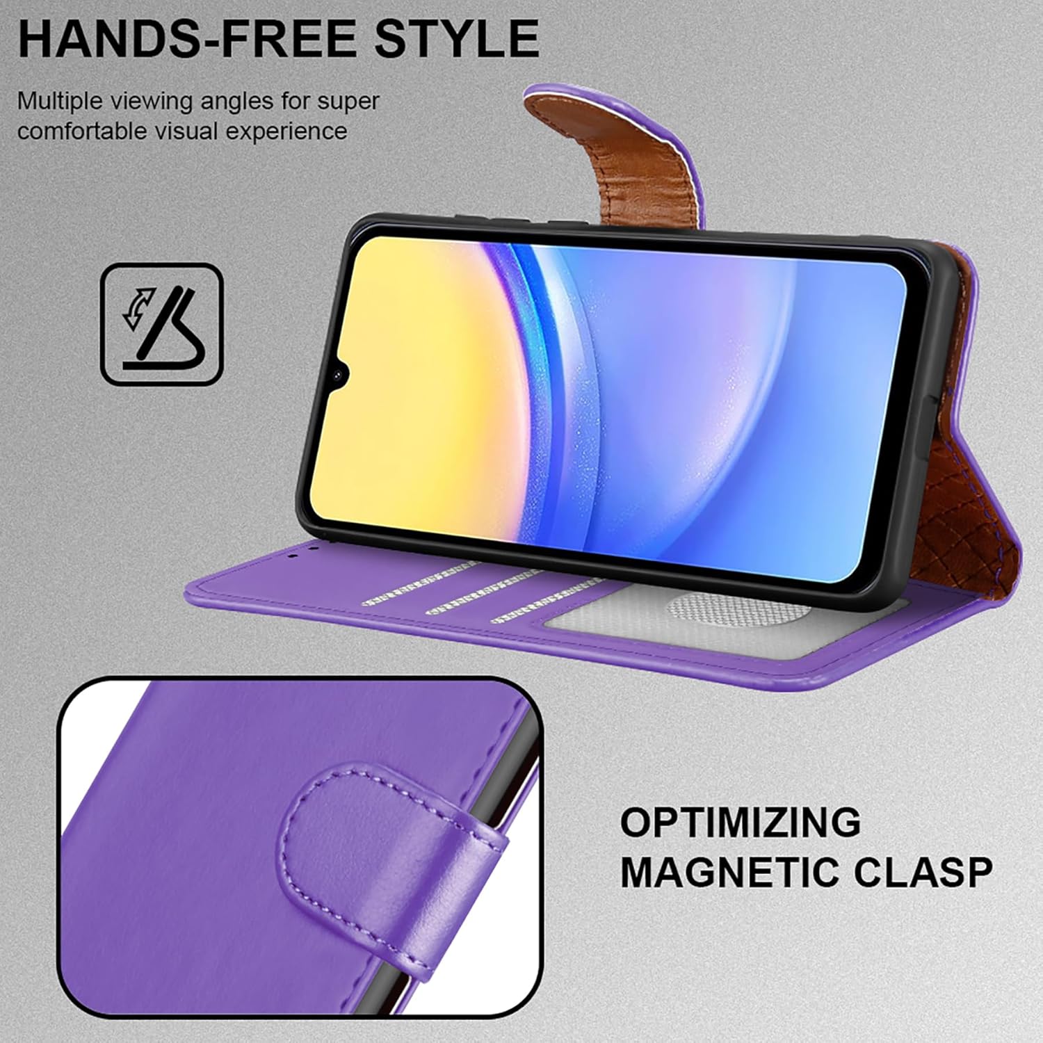 iCatchy for Samsung Galaxy A15 Case Leather Wallet Book Flip Folio Stand View Magnetic Protect RFID Blocking Cover compatible with Samsung A15 5G / A15 4G Phone Cover