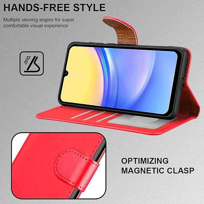 iCatchy for Samsung Galaxy A15 Case Leather Wallet Book Flip Folio Stand View Magnetic Protect RFID Blocking Cover compatible with Samsung A15 5G / A15 4G Phone Cover