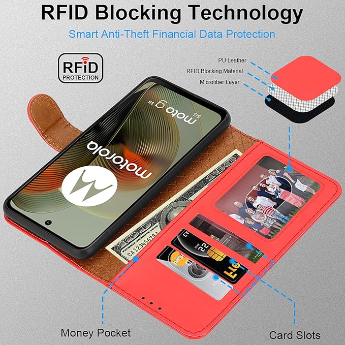 iCatchy for Motorola Moto G55 Case, Leather Wallet Book Flip Folio Kickstand Magnetic Protect RFID Blocking Cover compatible for Motorola G55 Phone