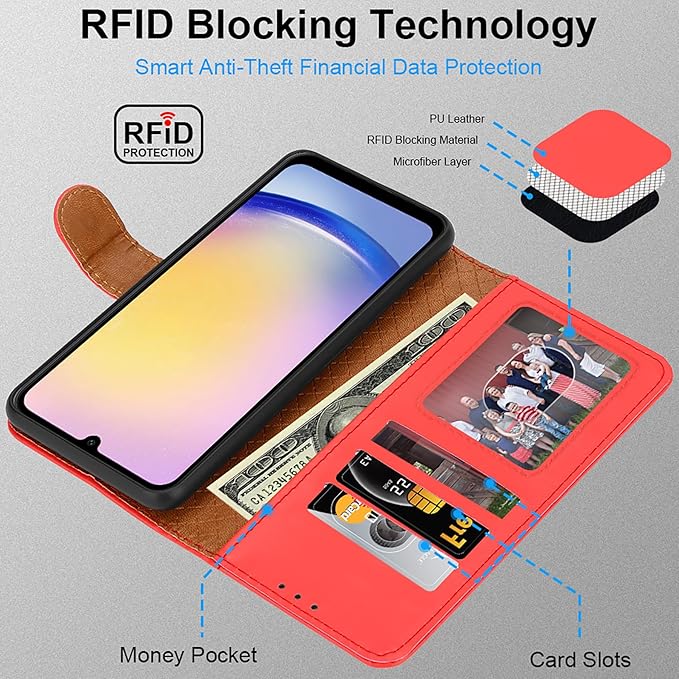 iCatchy for Samsung Galaxy A25 Case Leather Wallet Book Flip Folio Stand View Magnetic Protect RFID Blocking Cover compatible with Samsung A25 Phone Cover