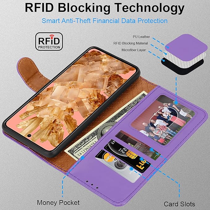 iCatchy for Google Pixel 8 Case Leather Wallet Book Flip Folio Stand View Magnetic Protect RFID Blocking Cover Compatible with Pixel 8 Phone