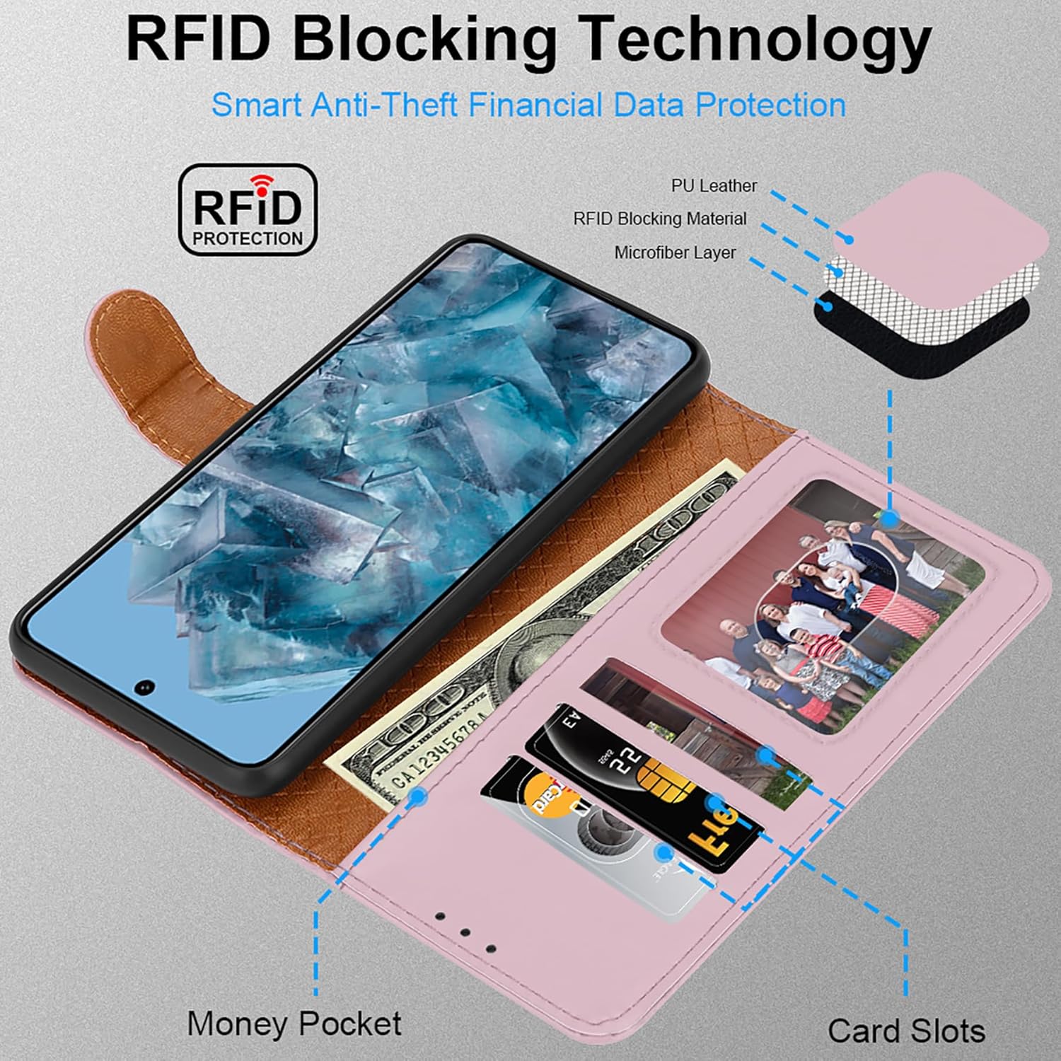 iCatchy for Google Pixel 8 Pro Case Leather Wallet Book Flip Folio Stand View Magnetic Protect RFID Blocking Cover Compatible with Pixel 8 Pro Phone