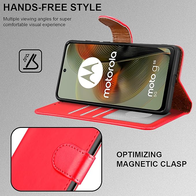 iCatchy for Motorola Moto G55 Case, Leather Wallet Book Flip Folio Kickstand Magnetic Protect RFID Blocking Cover compatible for Motorola G55 Phone