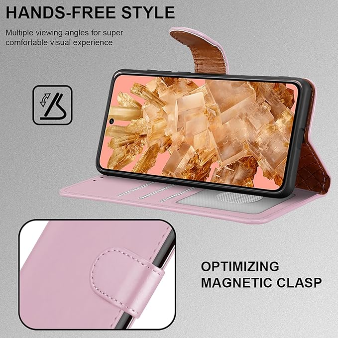 iCatchy for Google Pixel 8 Case Leather Wallet Book Flip Folio Stand View Magnetic Protect RFID Blocking Cover Compatible with Pixel 8 Phone