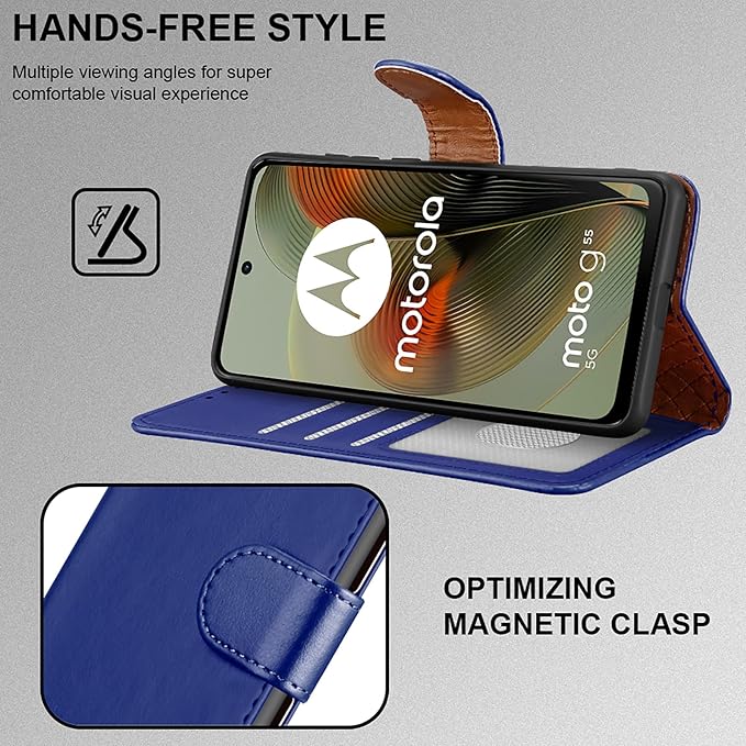 iCatchy for Motorola Moto G55 Case, Leather Wallet Book Flip Folio Kickstand Magnetic Protect RFID Blocking Cover compatible for Motorola G55 Phone