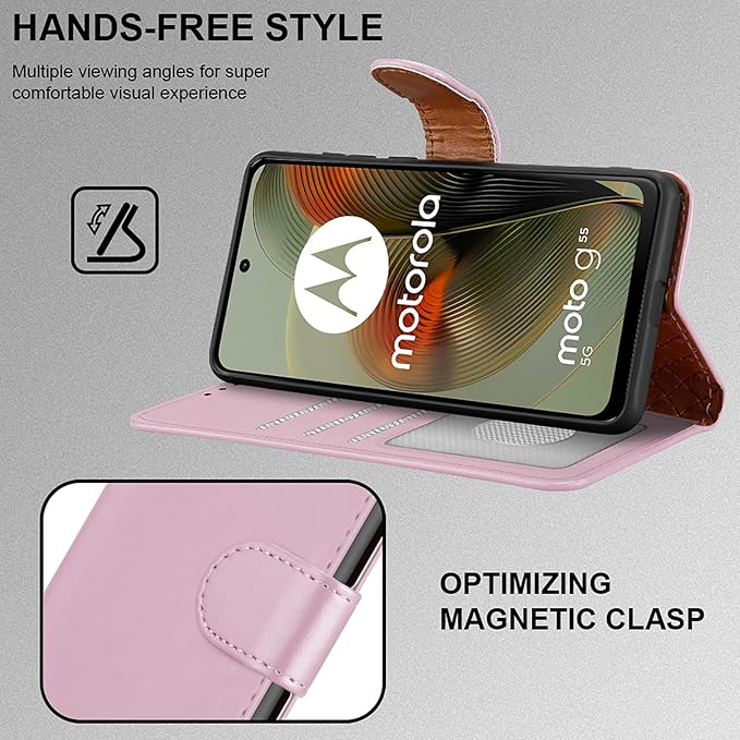 iCatchy for Motorola Moto G55 Case, Leather Wallet Book Flip Folio Kickstand Magnetic Protect RFID Blocking Cover compatible for Motorola G55 Phone
