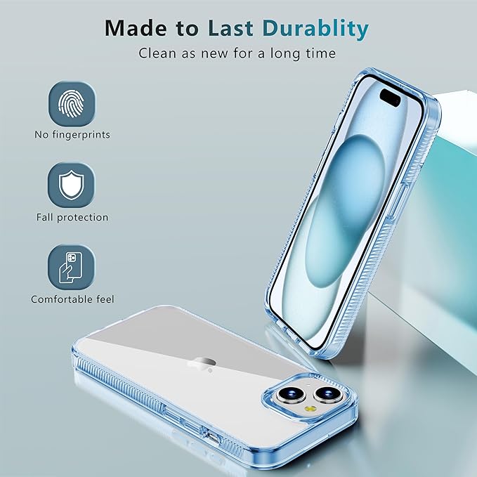 iCatchy for iPhone 15 Case 6.1-Inch, Shockproof Bumper Phone Cover, Anti-Yellowing Clear Back Compatible with iPhone 15