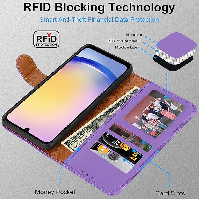 iCatchy for Samsung Galaxy A25 Case Leather Wallet Book Flip Folio Stand View Magnetic Protect RFID Blocking Cover compatible with Samsung A25 Phone Cover