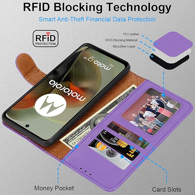 iCatchy for Motorola Moto G55 Case, Leather Wallet Book Flip Folio Kickstand Magnetic Protect RFID Blocking Cover compatible for Motorola G55 Phone
