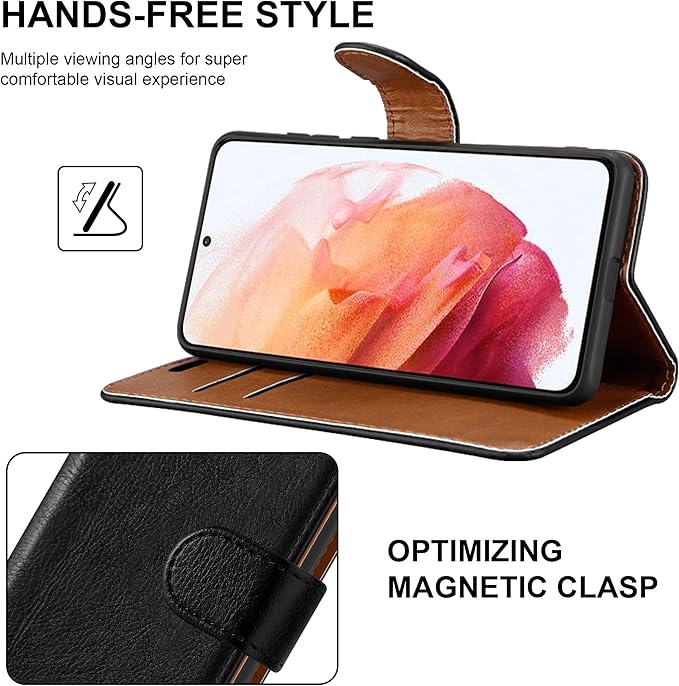 For Samsung Galaxy S21 Case Leather Wallet Flip Stand View Cover with Card Slots Compatible with Galaxy S21 (6.2'') Phone Cover
