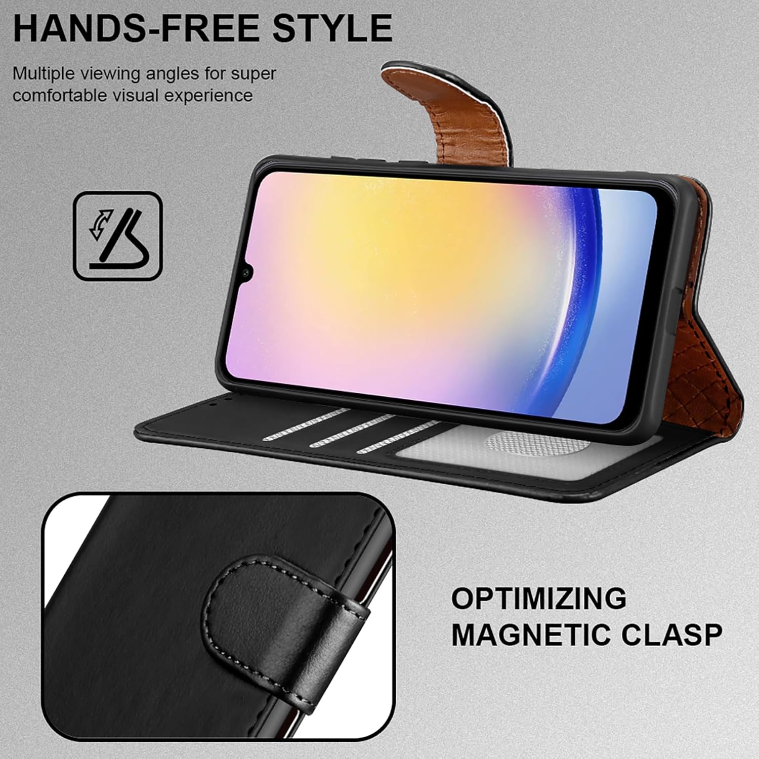 iCatchy for Samsung Galaxy A25 Case Leather Wallet Book Flip Folio Stand View Magnetic Protect RFID Blocking Cover compatible with Samsung A25 Phone Cover