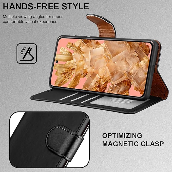 iCatchy for Google Pixel 8 Case Leather Wallet Book Flip Folio Stand View Magnetic Protect RFID Blocking Cover Compatible with Pixel 8 Phone