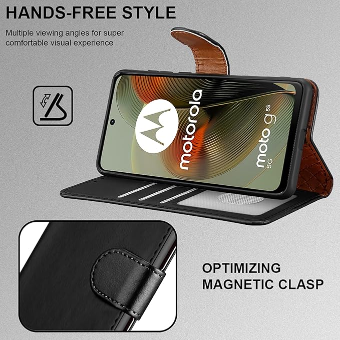 iCatchy for Motorola Moto G55 Case, Leather Wallet Book Flip Folio Kickstand Magnetic Protect RFID Blocking Cover compatible for Motorola G55 Phone