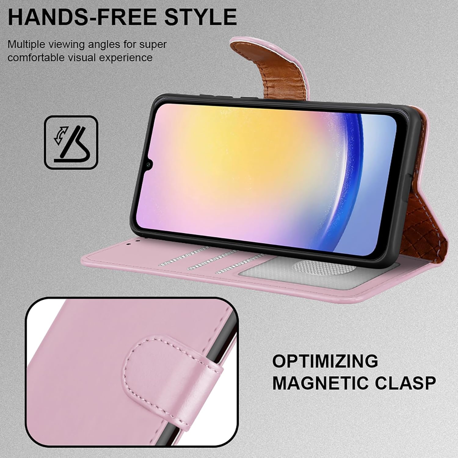 iCatchy for Samsung Galaxy A25 Case Leather Wallet Book Flip Folio Stand View Magnetic Protect RFID Blocking Cover compatible with Samsung A25 Phone Cover