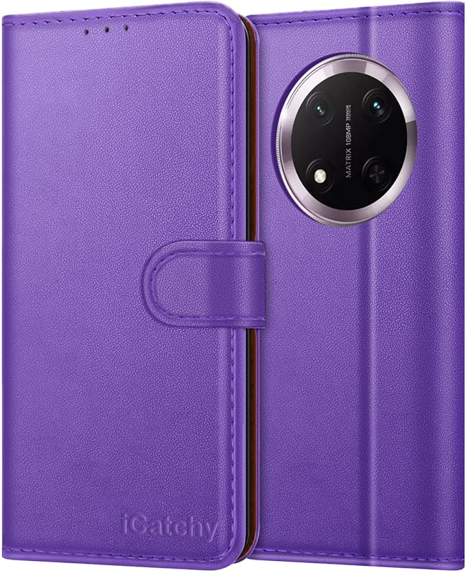 iCatchy for Honor Magic 7 Lite Case with 4 Card Slots Leather Wallet Flip Book RFID Blocking Magnetic Closure Kickstand Shockproof Protective Phone Cover Compatible with Magic 7 Lite