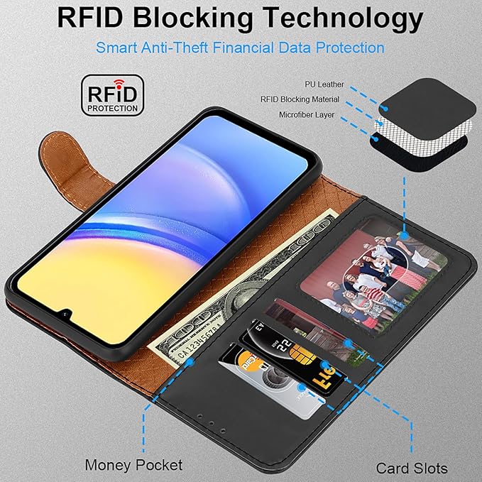 iCatchy for Samsung Galaxy A15 Case Leather Wallet Book Flip Folio Stand View Magnetic Protect RFID Blocking Cover compatible with Samsung A15 5G / A15 4G Phone Cover