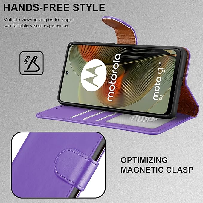 iCatchy for Motorola Moto G55 Case, Leather Wallet Book Flip Folio Kickstand Magnetic Protect RFID Blocking Cover compatible for Motorola G55 Phone