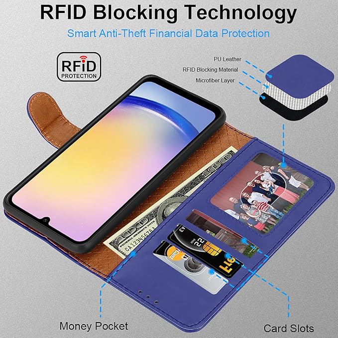 iCatchy for Samsung Galaxy A25 Case Leather Wallet Book Flip Folio Stand View Magnetic Protect RFID Blocking Cover compatible with Samsung A25 Phone Cover
