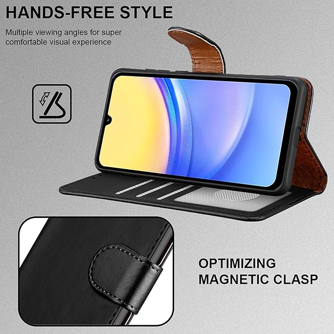 iCatchy for Samsung Galaxy A15 Case Leather Wallet Book Flip Folio Stand View Magnetic Protect RFID Blocking Cover compatible with Samsung A15 5G / A15 4G Phone Cover