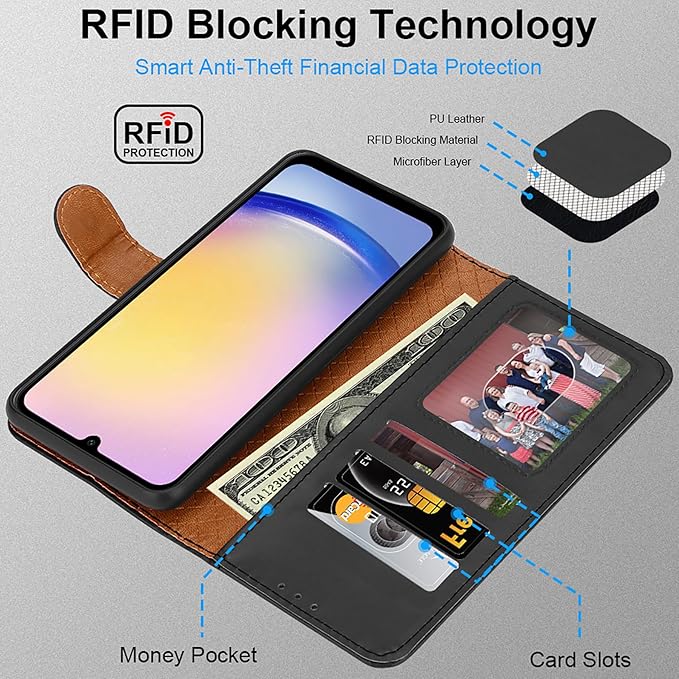 iCatchy for Samsung Galaxy A25 Case Leather Wallet Book Flip Folio Stand View Magnetic Protect RFID Blocking Cover compatible with Samsung A25 Phone Cover