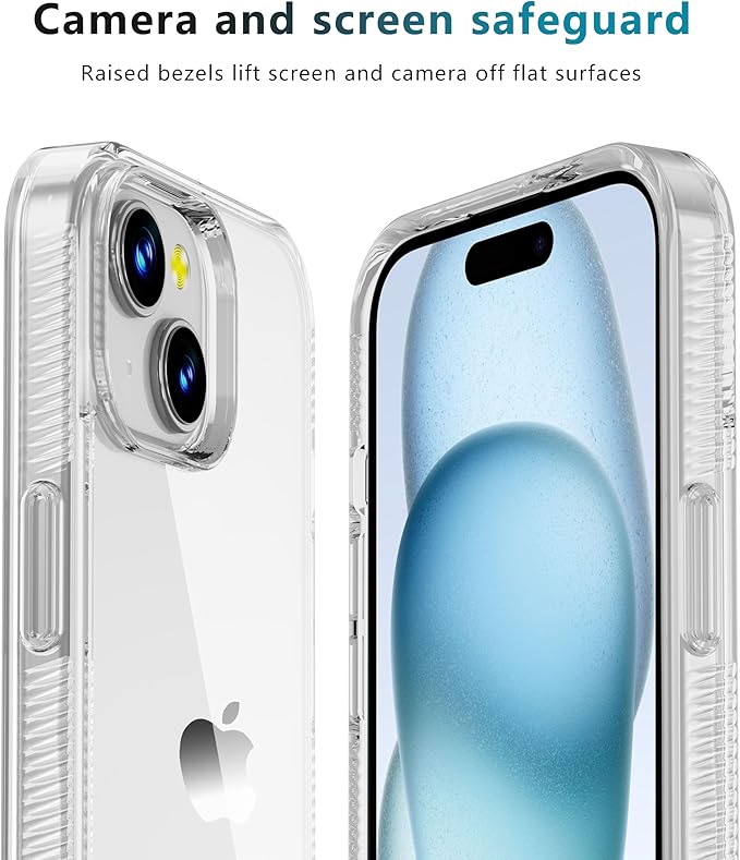 iCatchy for iPhone 15 Case 6.1-Inch, Shockproof Bumper Phone Cover, Anti-Yellowing Clear Back Compatible with iPhone 15