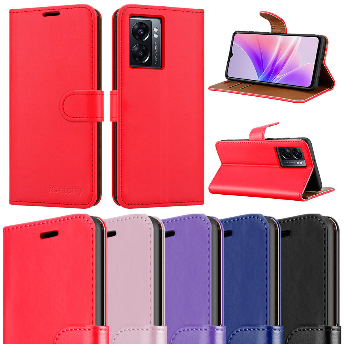iCatchy for Oppo A77 5G Case Leather Wallet Book Flip Folio Stand View Cover with Card Slots and Kickstand for Oppo A77 5G Phone Cover image 0