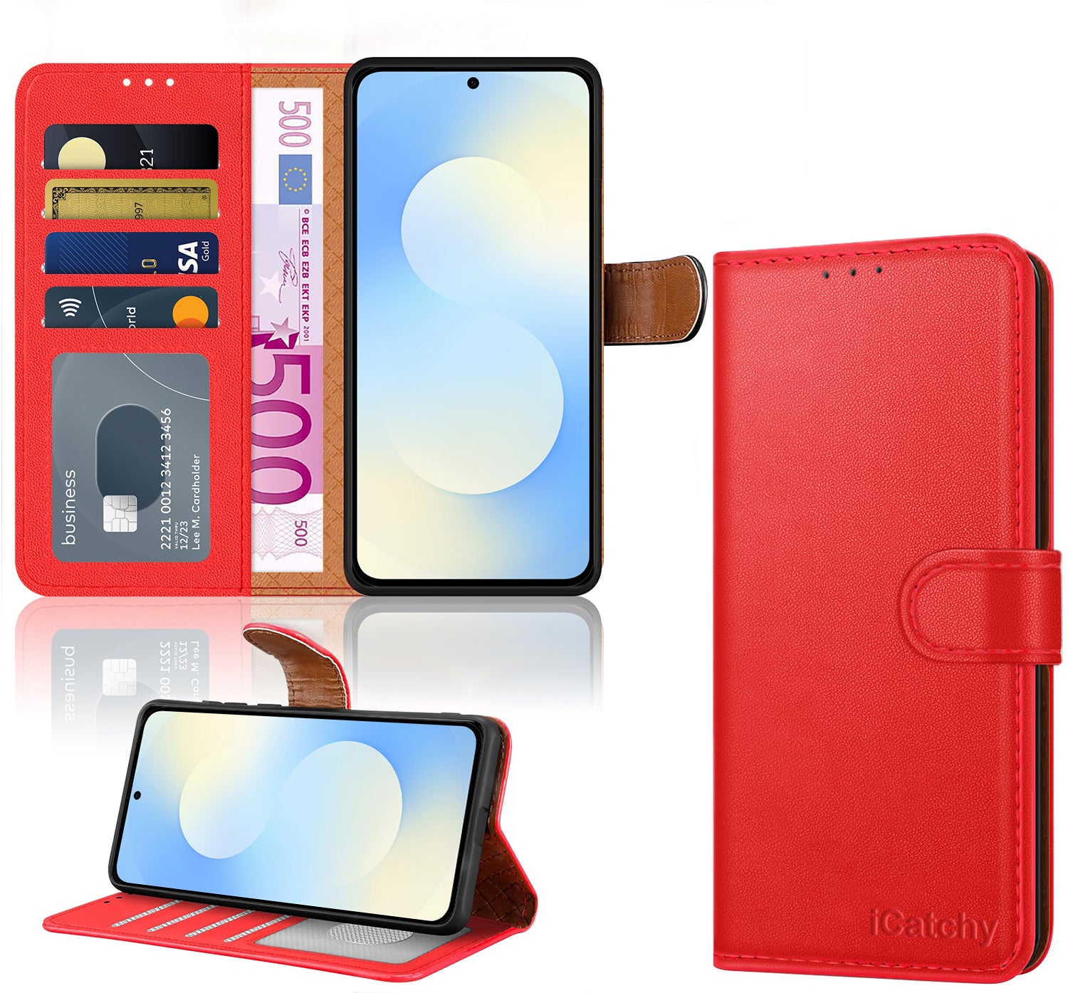 iCatchy for Samsung S25 FE Case with 4 Card Slots Leather Wallet Flip Book Magnetic Closure Kickstand Shockproof Protective Phone Cover compatible with Galaxy S25 FE