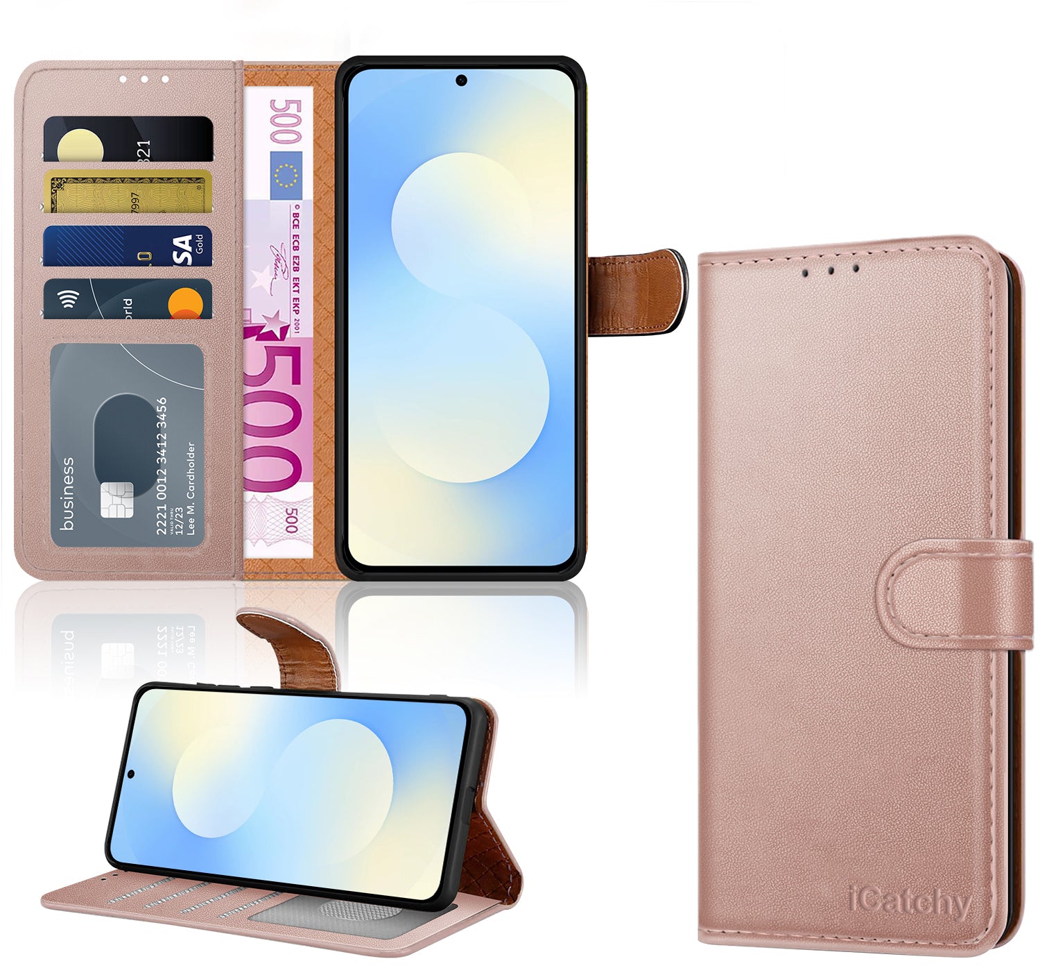 iCatchy for Samsung S25 FE Case with 4 Card Slots Leather Wallet Flip Book Magnetic Closure Kickstand Shockproof Protective Phone Cover compatible with Galaxy S25 FE