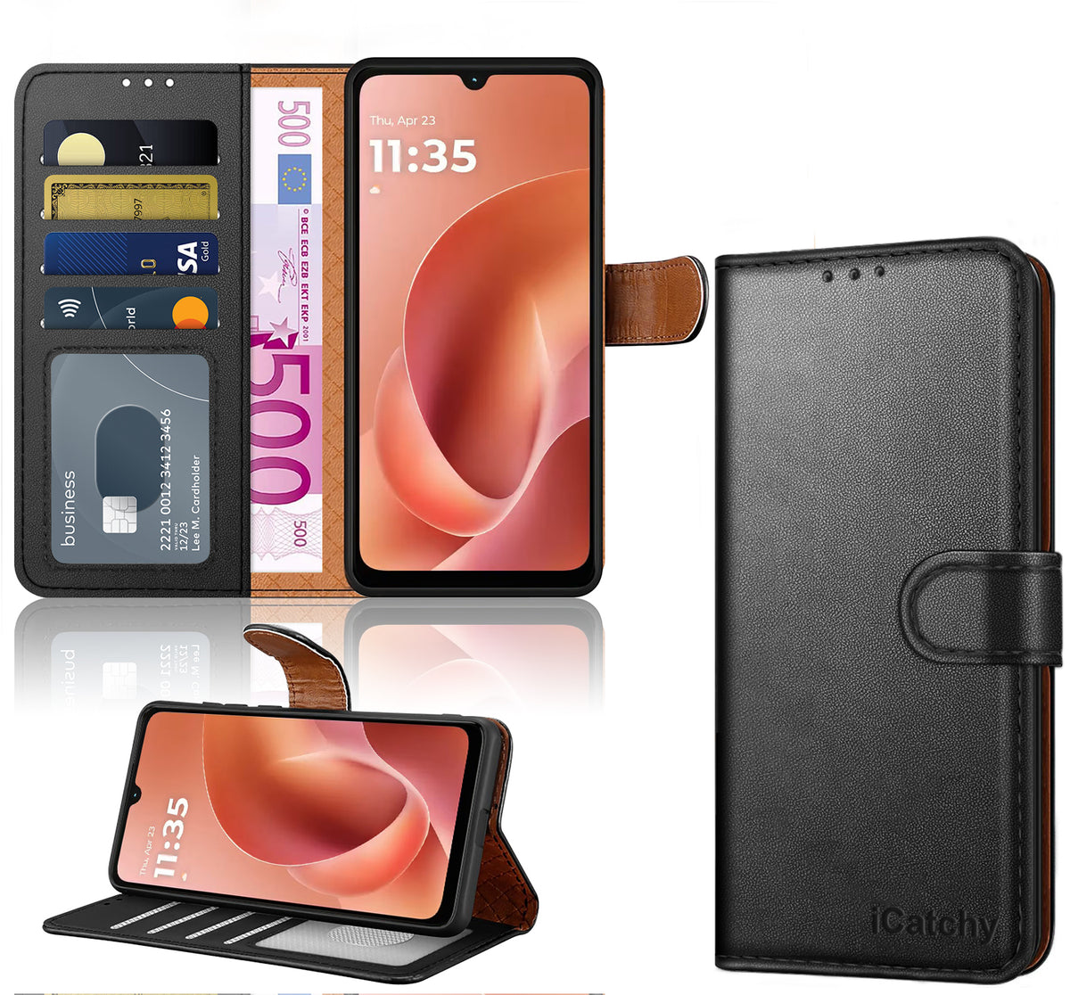 For Motorola G06 Case with 4 Card Slots Leather Wallet Flip RFID Magnetic Cover