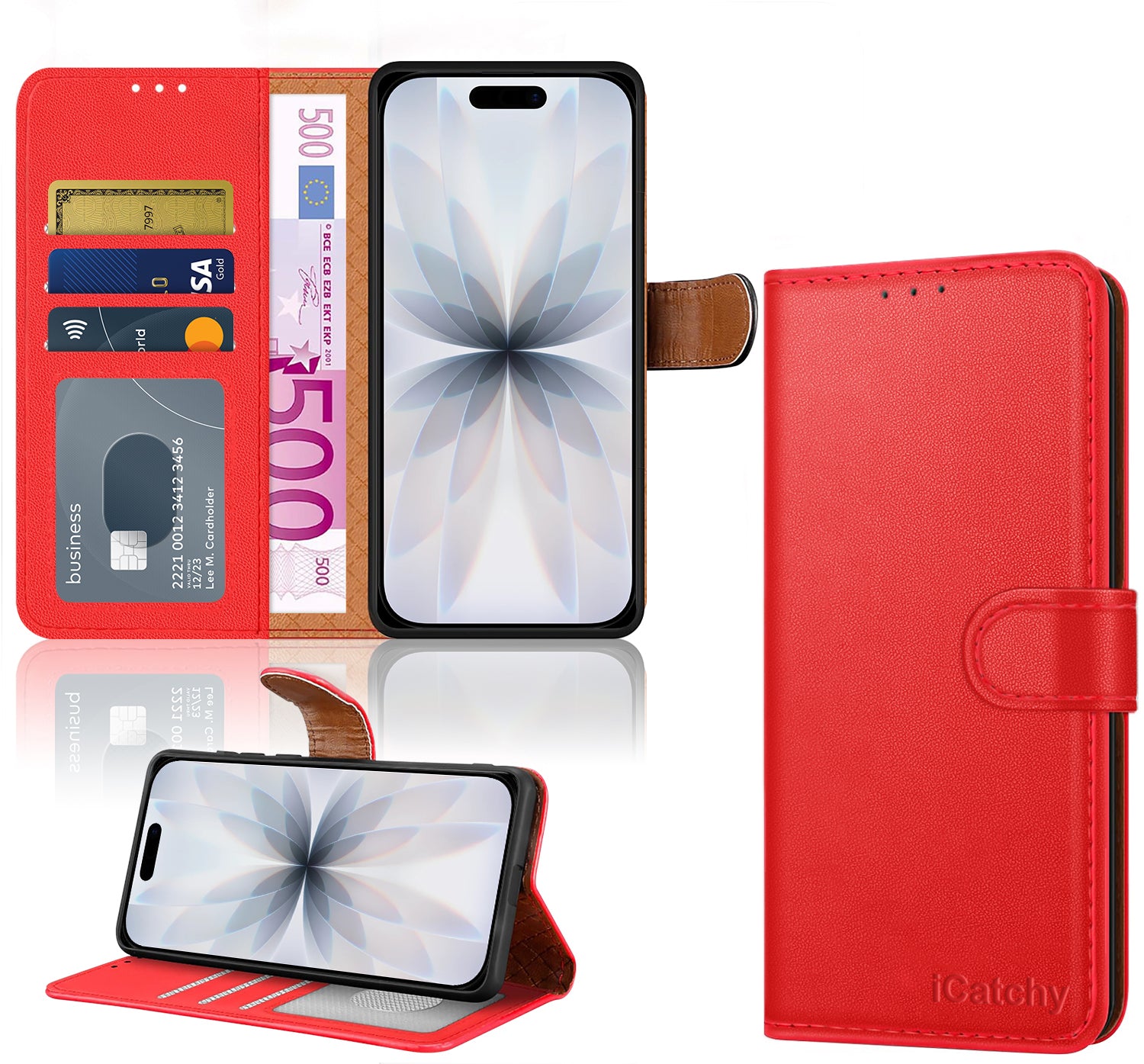 iCatchy for iPhone 17 Case with 3 Card Slots Leather Wallet Flip Book Magnetic Closure Kickstand Shockproof Protective Phone Cover compatible with iPhone 17