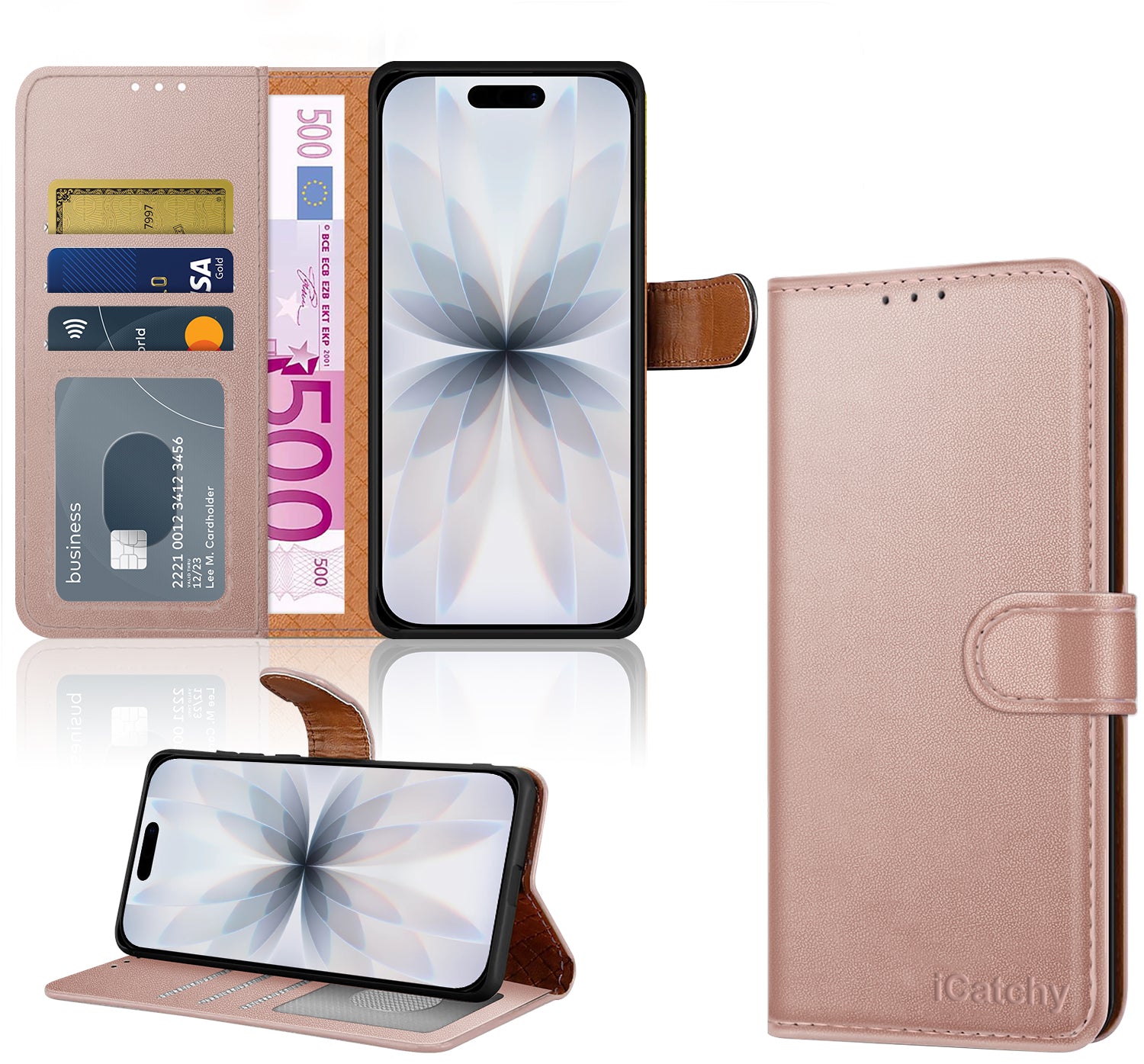 iCatchy for iPhone 17 Case with 3 Card Slots Leather Wallet Flip Book Magnetic Closure Kickstand Shockproof Protective Phone Cover compatible with iPhone 17