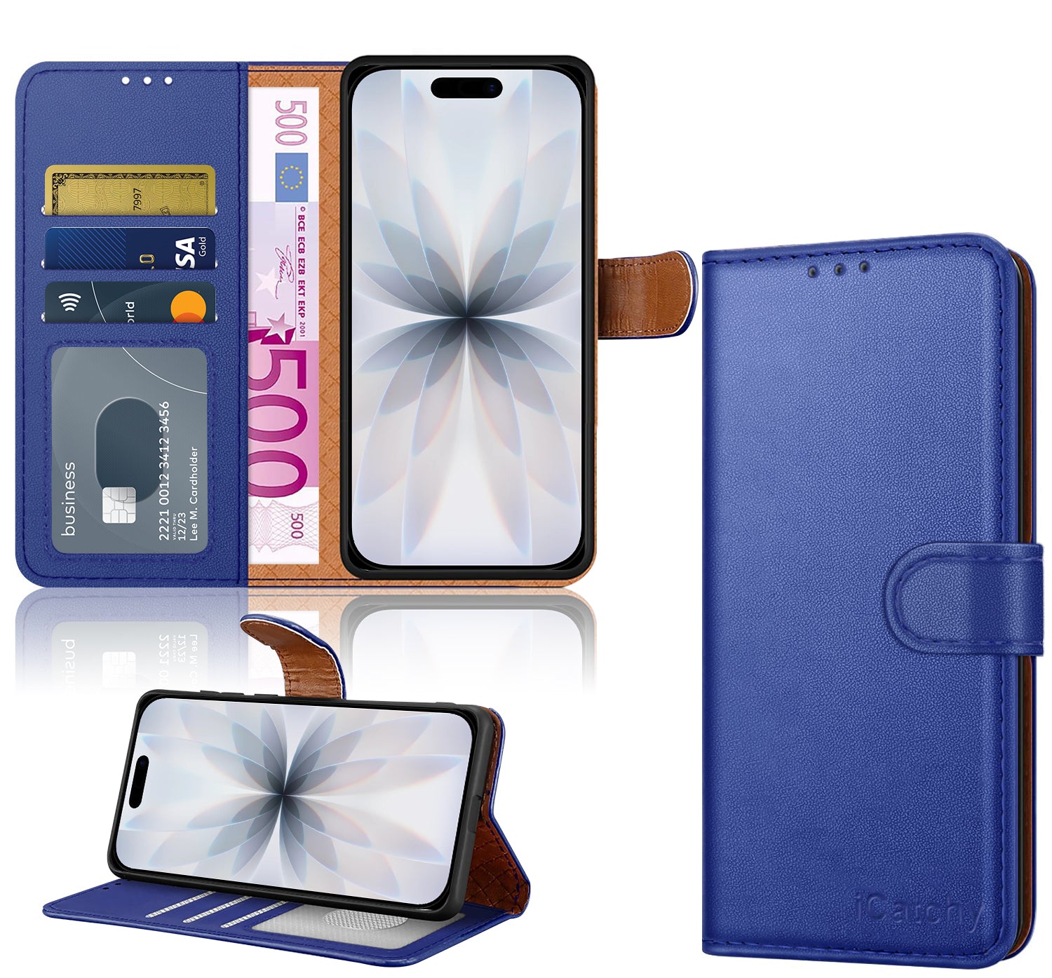 iCatchy for iPhone 17 Case with 3 Card Slots Leather Wallet Flip Book Magnetic Closure Kickstand Shockproof Protective Phone Cover compatible with iPhone 17