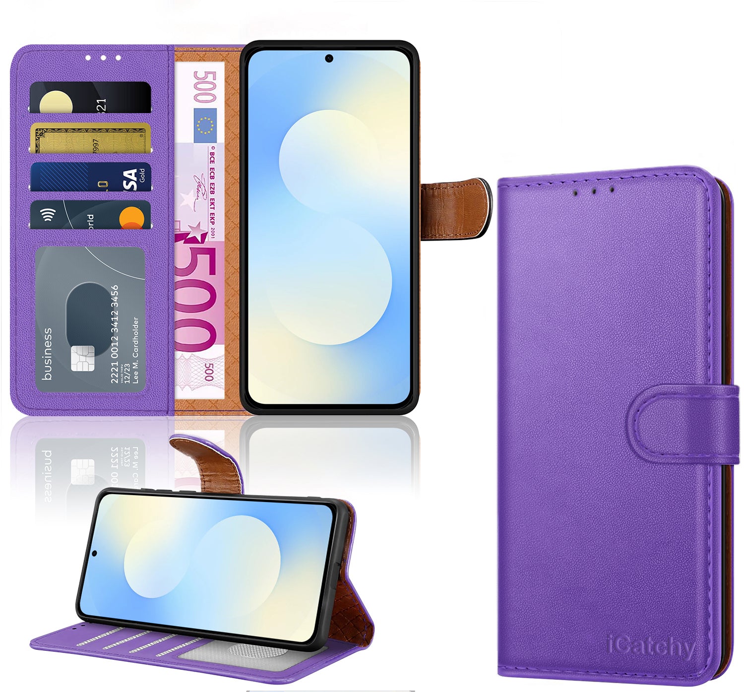 iCatchy for Samsung S25 FE Case with 4 Card Slots Leather Wallet Flip Book Magnetic Closure Kickstand Shockproof Protective Phone Cover compatible with Galaxy S25 FE