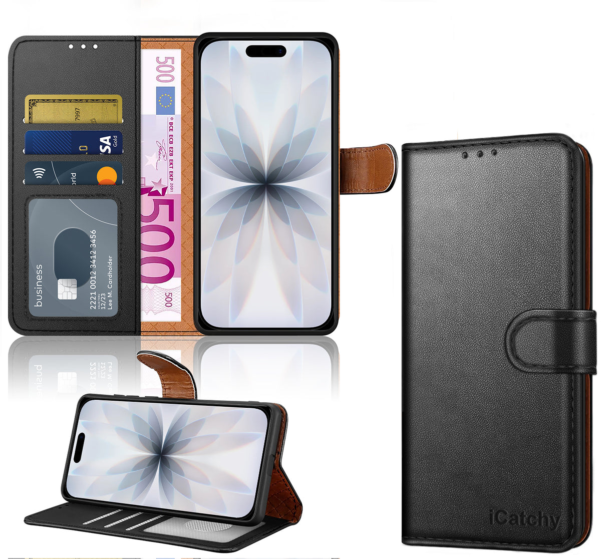 iCatchy for iPhone 17 Case with 3 Card Slots Leather Wallet Flip Book Magnetic Closure Kickstand Shockproof Protective Phone Cover compatible with iPhone 17