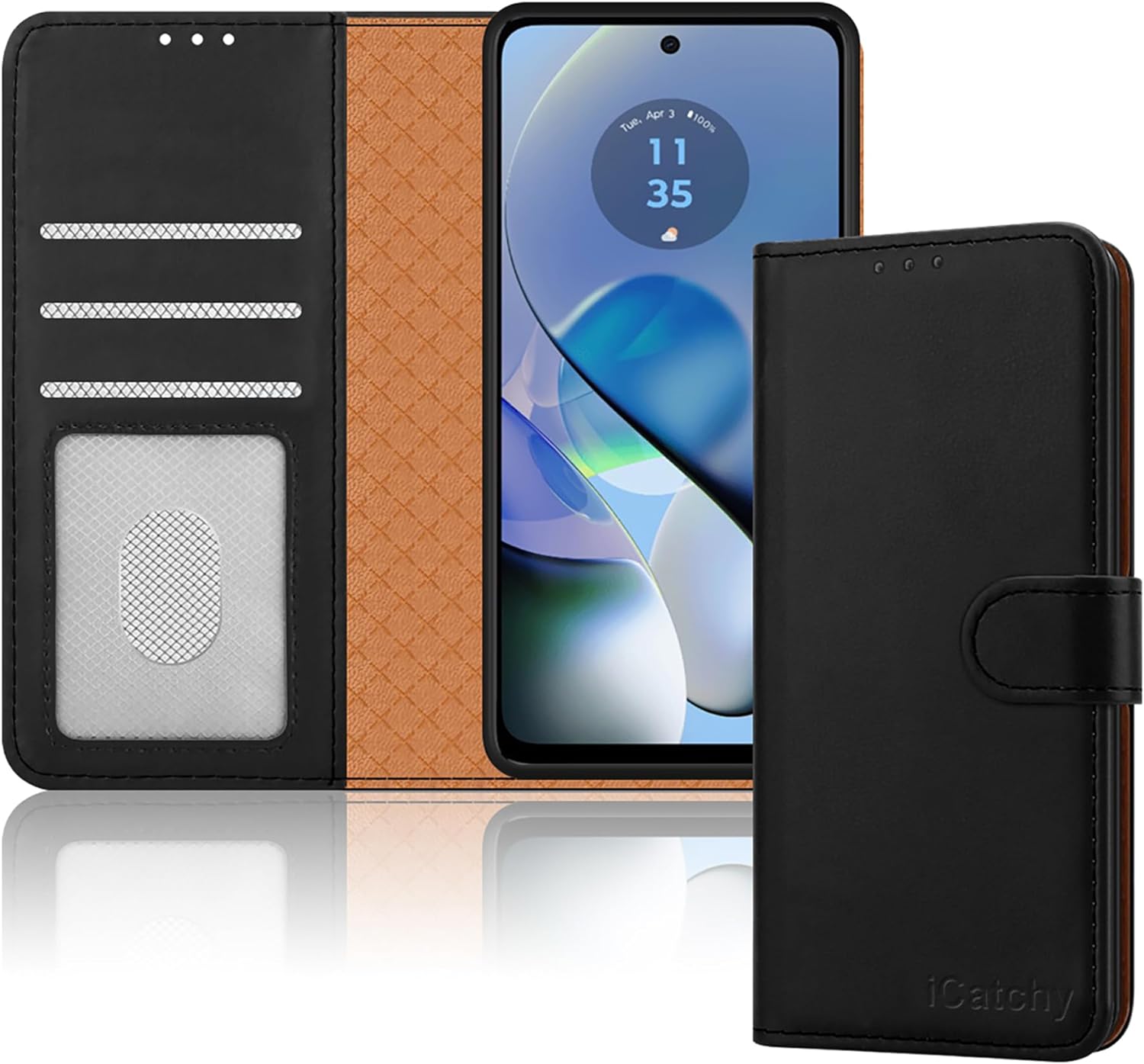 iCatchy for Motorola Moto G54 Case Leather Wallet Book Flip Folio Stand View Magnetic Protect RFID Blocking Cover Compatible with Motorola G54 5G Phone image 0