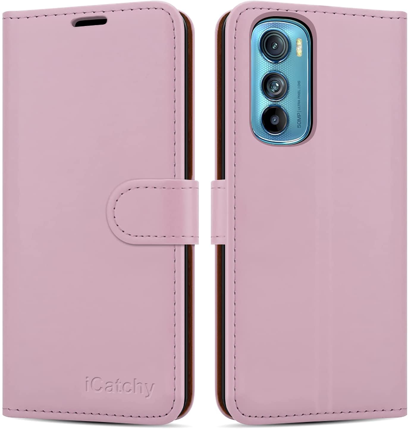 iCatchy for Motorola Edge 30 Case Leather Wallet Book Flip Kickstand Card Slots Full Protection Folio Cover Compatible for Motorola Edge 30 Phone