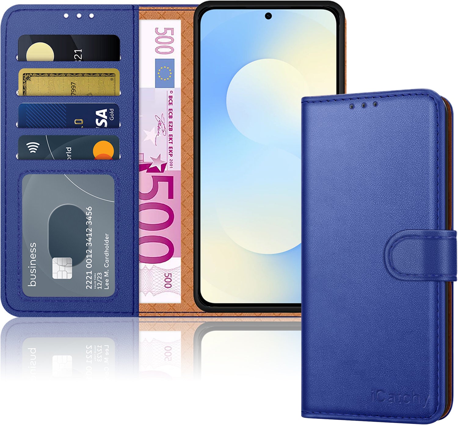 iCatchy for Samsung S25 FE Case with 4 Card Slots Leather Wallet Flip Book Magnetic Closure Kickstand Shockproof Protective Phone Cover compatible with Galaxy S25 FE