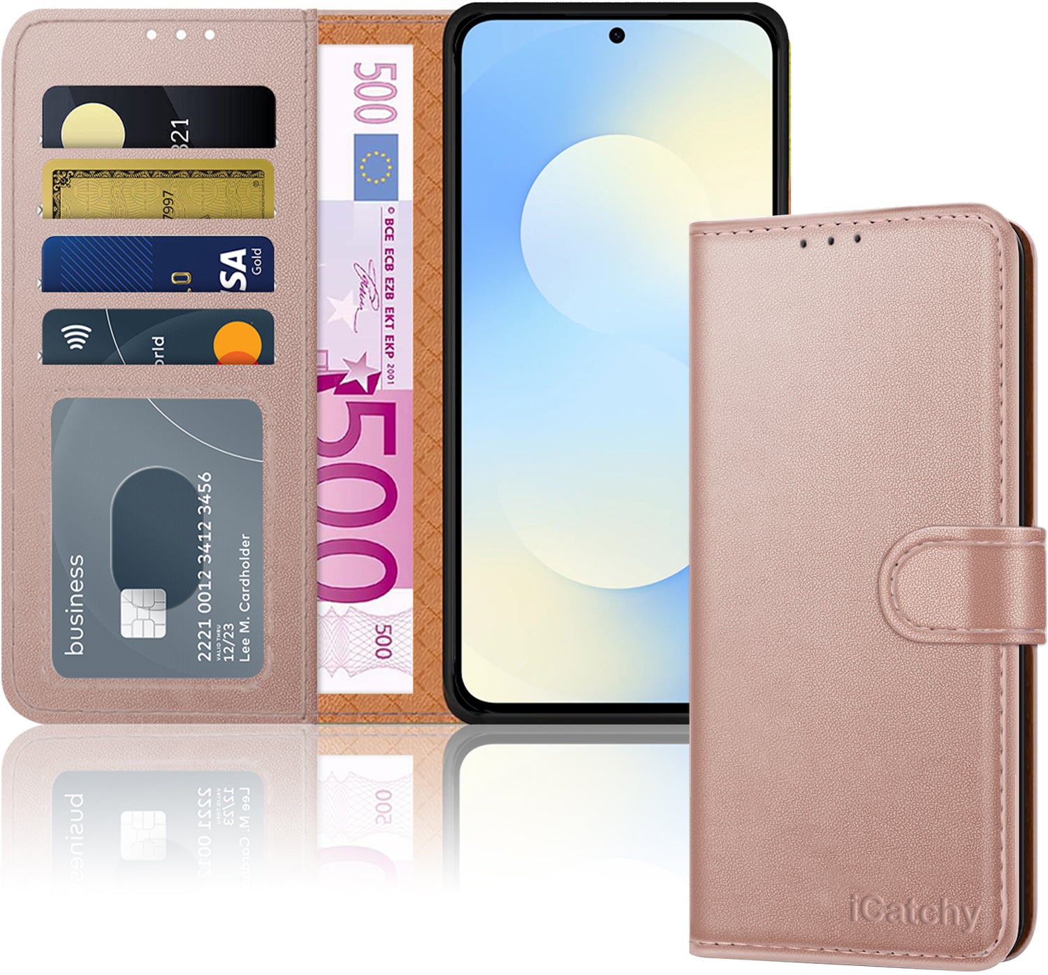 iCatchy for Samsung S25 FE Case with 4 Card Slots Leather Wallet Flip Book Magnetic Closure Kickstand Shockproof Protective Phone Cover compatible with Galaxy S25 FE