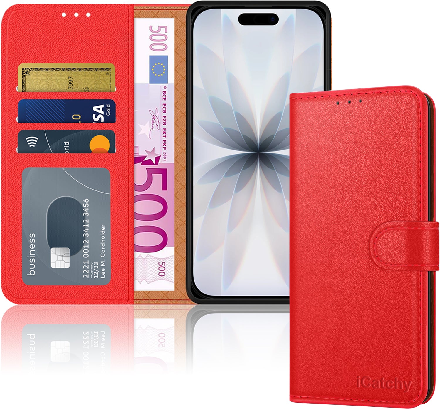 iCatchy for iPhone 17 Case with 3 Card Slots Leather Wallet Flip Book Magnetic Closure Kickstand Shockproof Protective Phone Cover compatible with iPhone 17