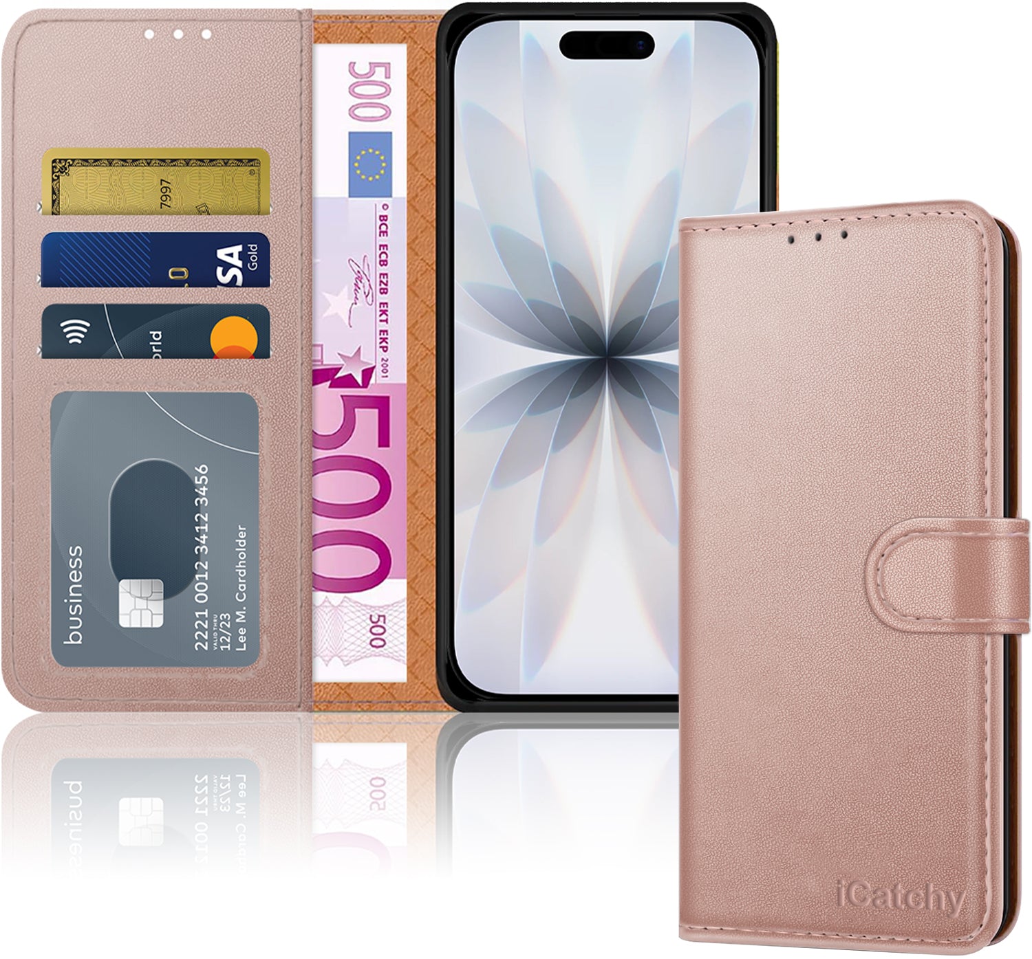 iCatchy for iPhone 17 Case with 3 Card Slots Leather Wallet Flip Book Magnetic Closure Kickstand Shockproof Protective Phone Cover compatible with iPhone 17