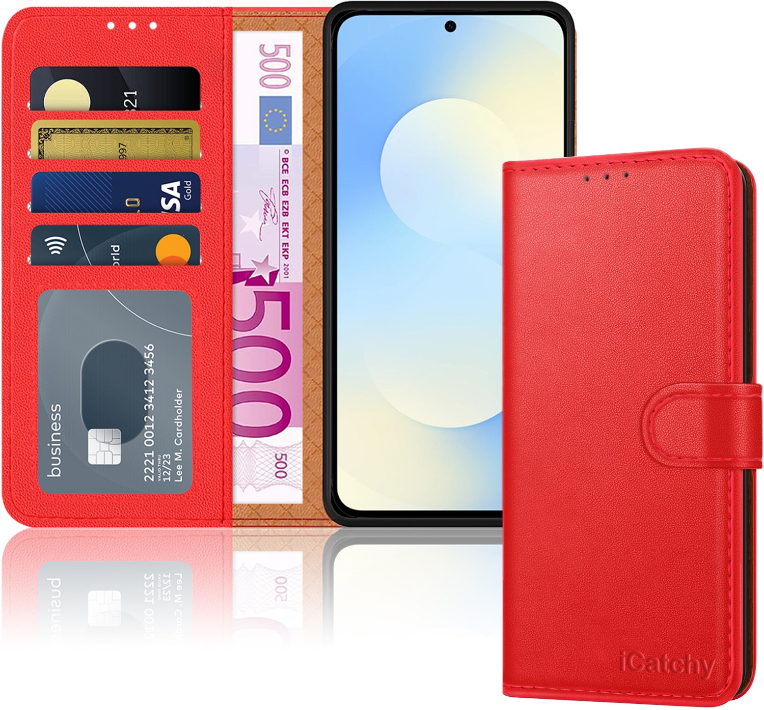 iCatchy for Samsung S25 FE Case with 4 Card Slots Leather Wallet Flip Book Magnetic Closure Kickstand Shockproof Protective Phone Cover compatible with Galaxy S25 FE
