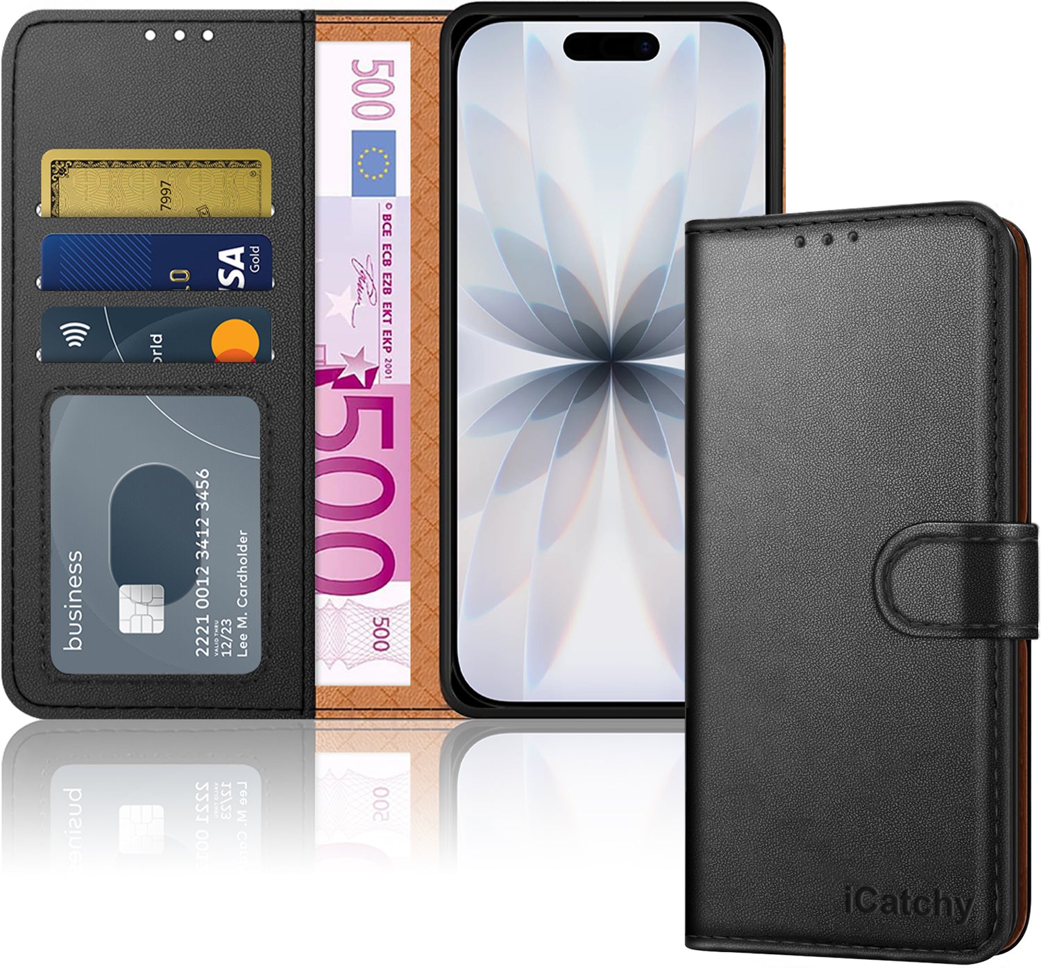 iCatchy for iPhone 17 Case with 3 Card Slots Leather Wallet Flip Book Magnetic Closure Kickstand Shockproof Protective Phone Cover compatible with iPhone 17