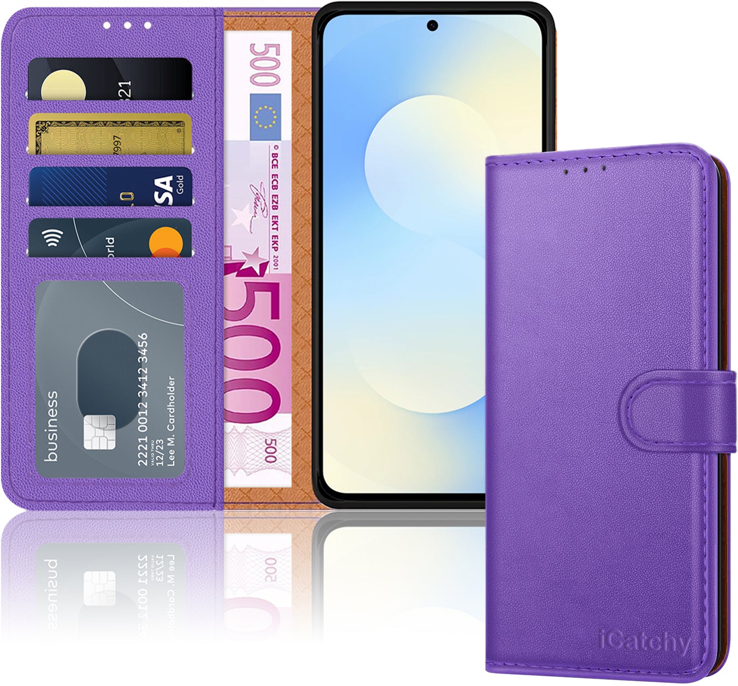 iCatchy for Samsung S25 FE Case with 4 Card Slots Leather Wallet Flip Book Magnetic Closure Kickstand Shockproof Protective Phone Cover compatible with Galaxy S25 FE