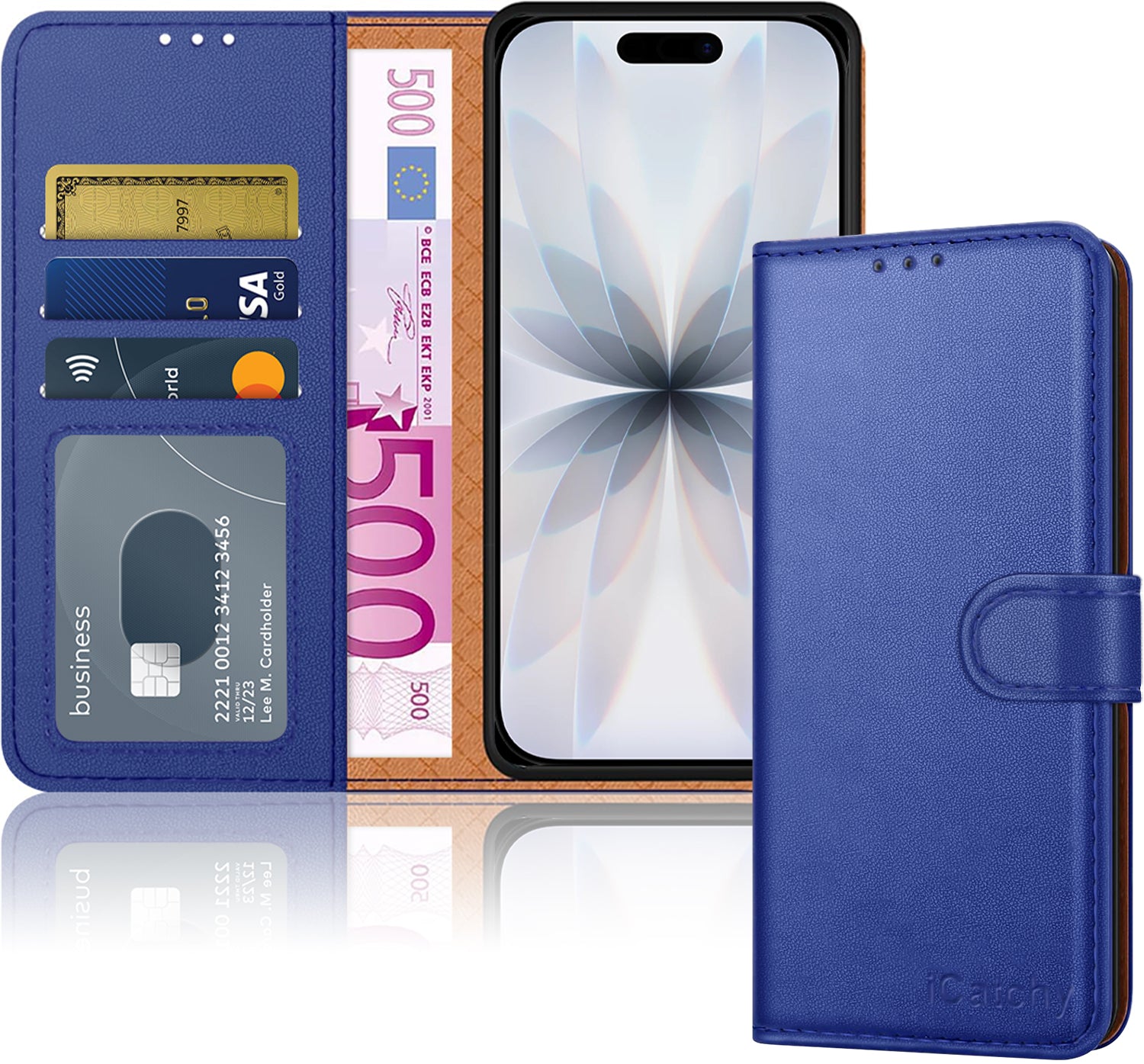 iCatchy for iPhone 17 Case with 3 Card Slots Leather Wallet Flip Book Magnetic Closure Kickstand Shockproof Protective Phone Cover compatible with iPhone 17