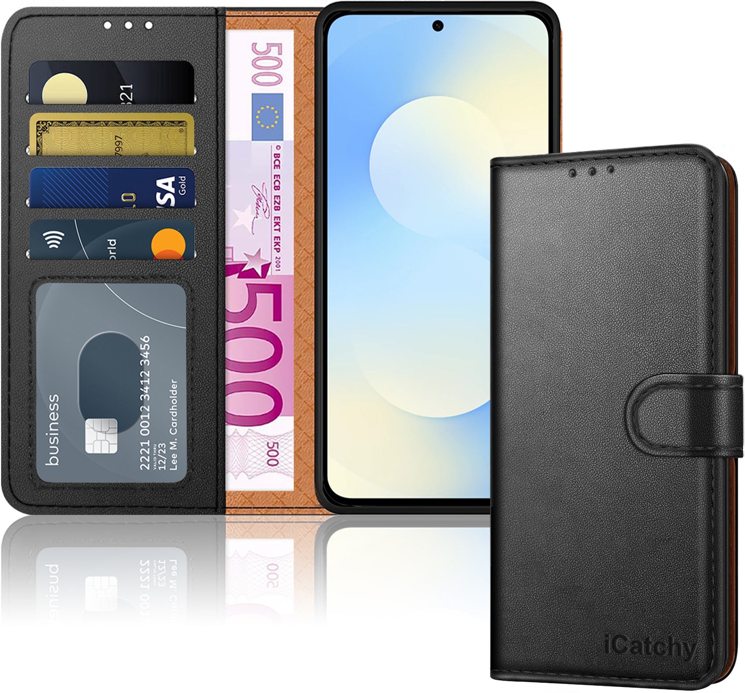 iCatchy for Samsung S25 FE Case with 4 Card Slots Leather Wallet Flip Book Magnetic Closure Kickstand Shockproof Protective Phone Cover compatible with Galaxy S25 FE