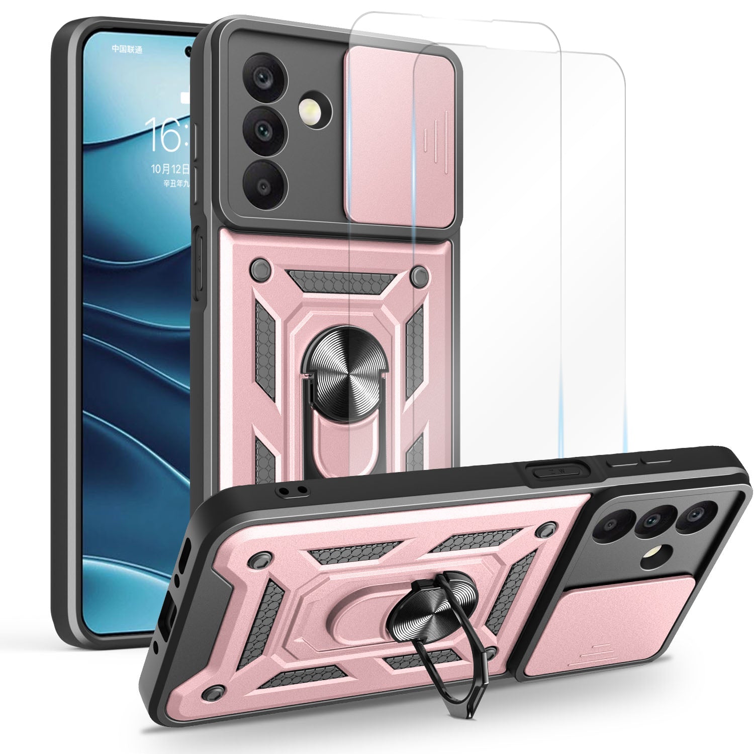 iCatchy for Samsung Galaxy A26 5G Phone Case Military Grade Drop Protection Bumper Cover, 360°Rotate Magnetic Ring Stand, Slide Camera Lens Anti-Scratch Hybrid Tough Shell