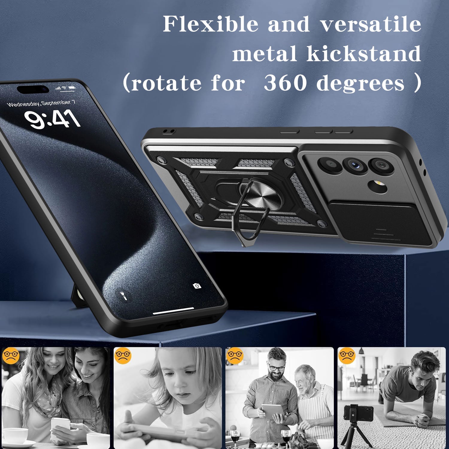 iCatchy for Samsung Galaxy A56 5G Phone Case Military Grade Drop Protection Bumper Cover, 360°Rotate Magnetic Ring Stand, Slide Camera Lens Anti-Scratch Hybrid Tough Shell