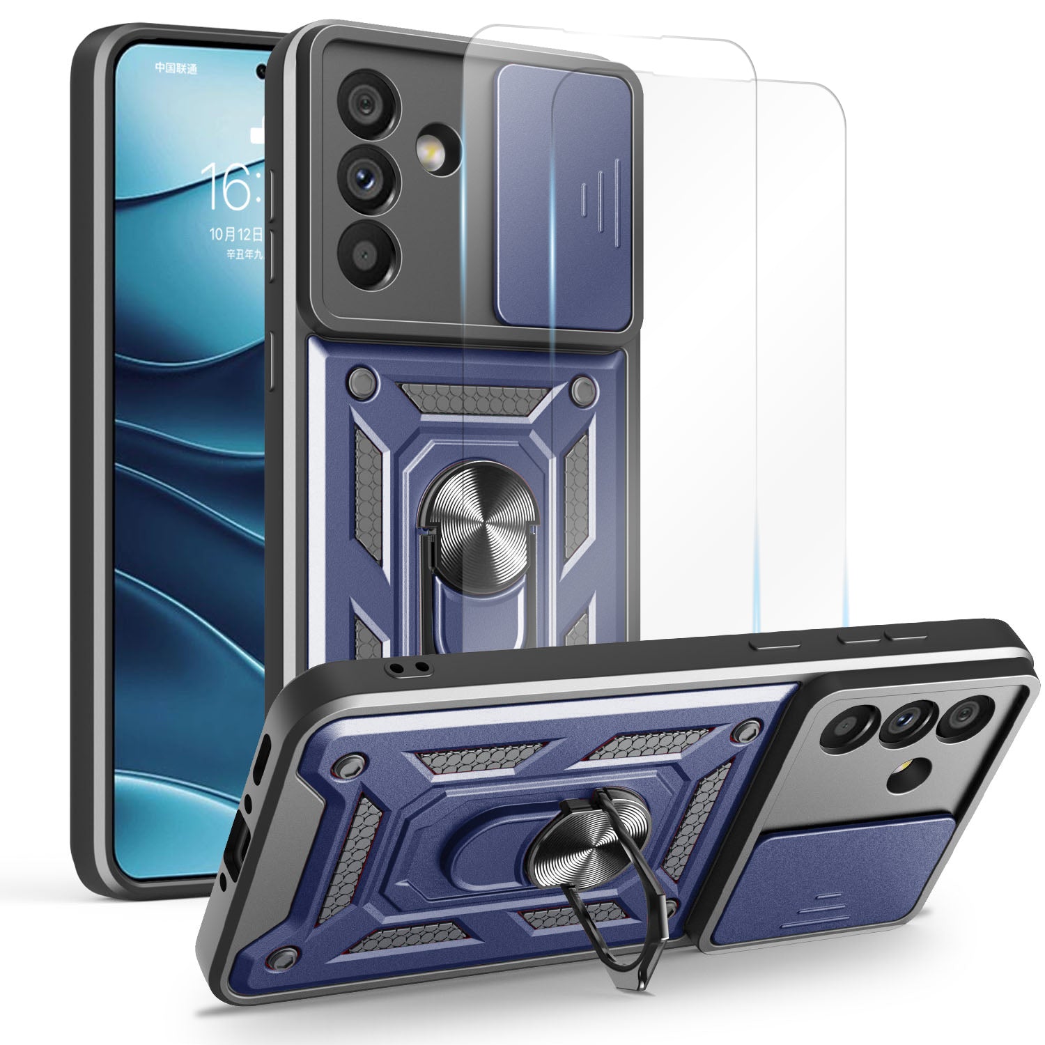 iCatchy for Samsung Galaxy A56 5G Phone Case Military Grade Drop Protection Bumper Cover, 360°Rotate Magnetic Ring Stand, Slide Camera Lens Anti-Scratch Hybrid Tough Shell